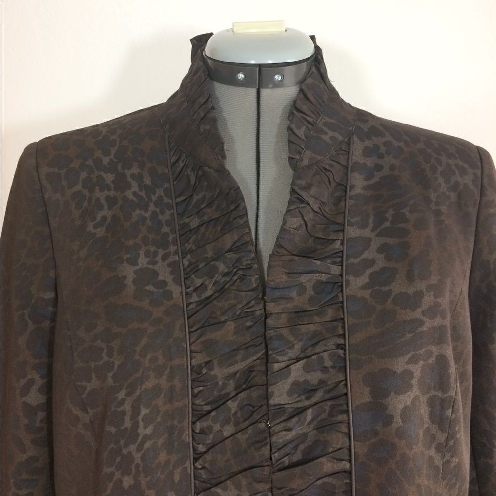 Willi Smith Dark Brown Animal Print Ruffle Edge Open Front Blazer Jacket NEW - Picture 5 of 7